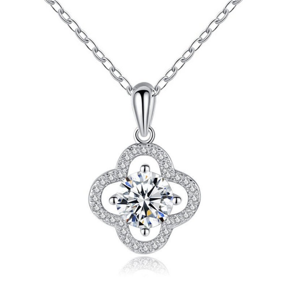 Certified 1ct. t.w. Moissanite Diamond Clover Flower  Necklace NEW - Picture 4 of 7